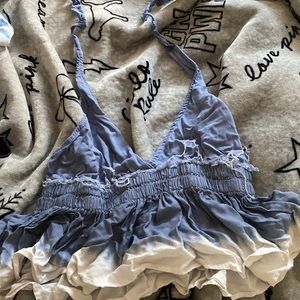 blue and white crop top